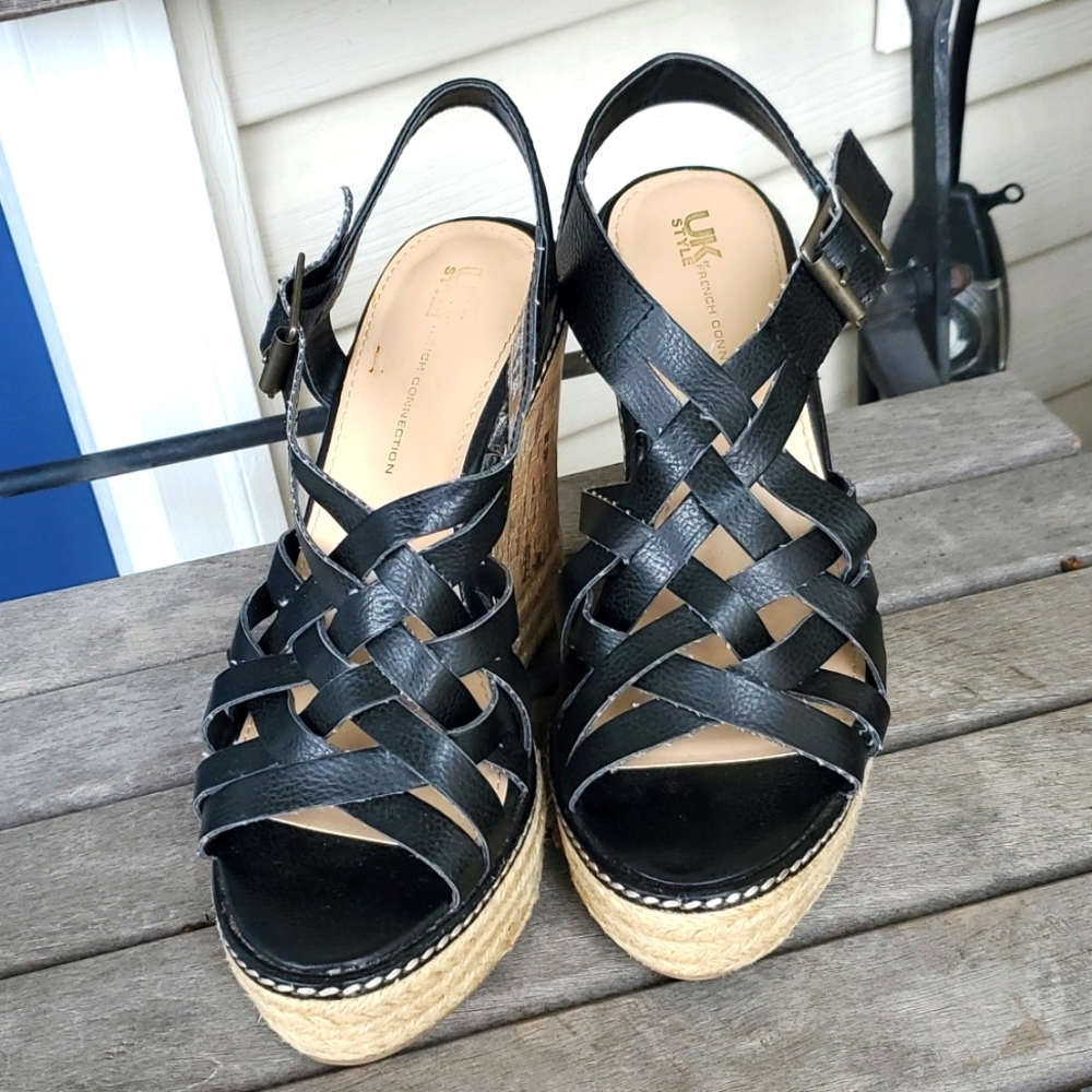 UK Style by French Connection Bethany Women's Black Espadrille Sandals - 7 1/2